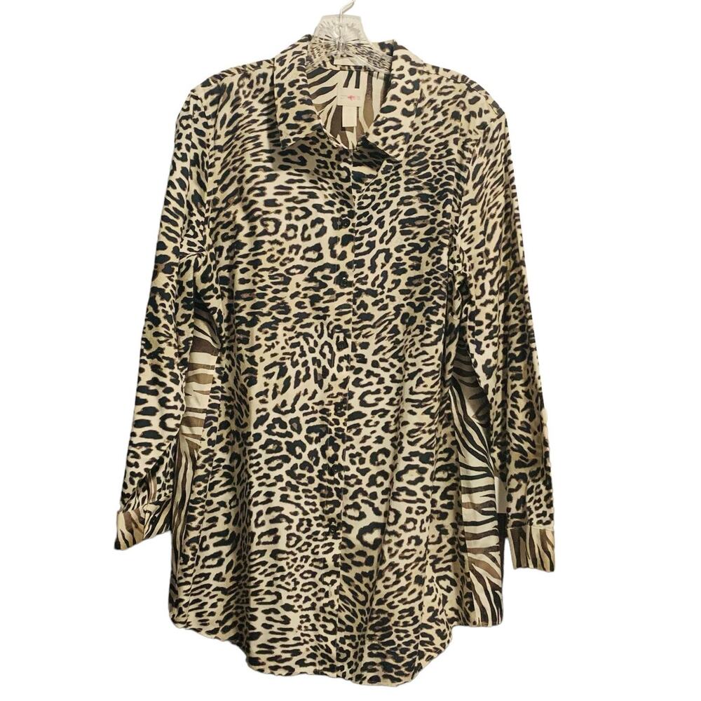 CHICO'S 3 Animal Print Button Down Shirt Blouse Leopard Zebra Mixed No-Iron